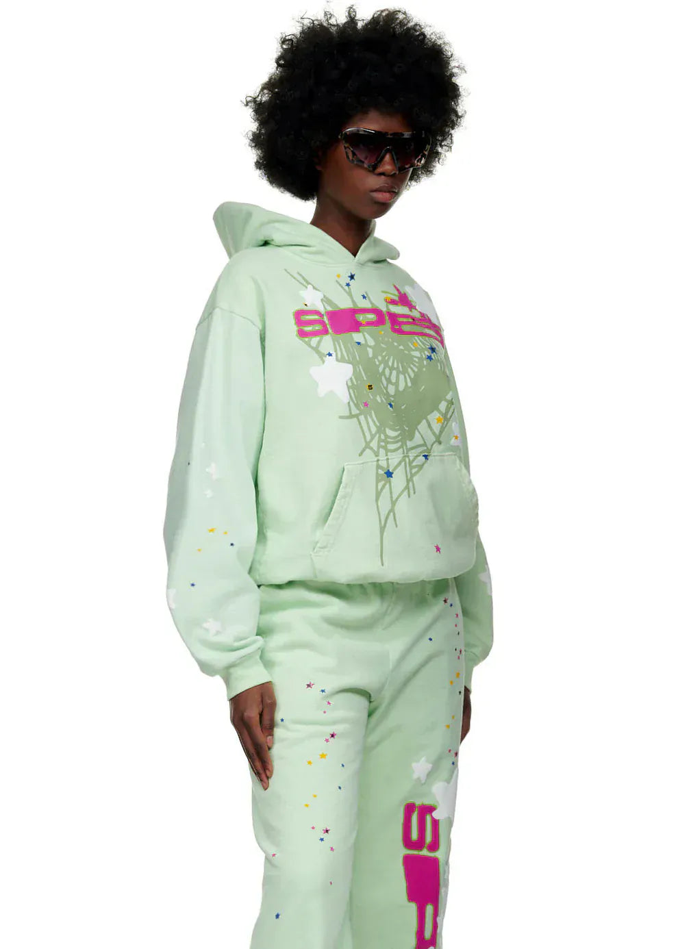 Sp5der “Mint Star Web” Hoodie – Mint Green 440GSM Heavyweight Oversized Streetwear Pullover