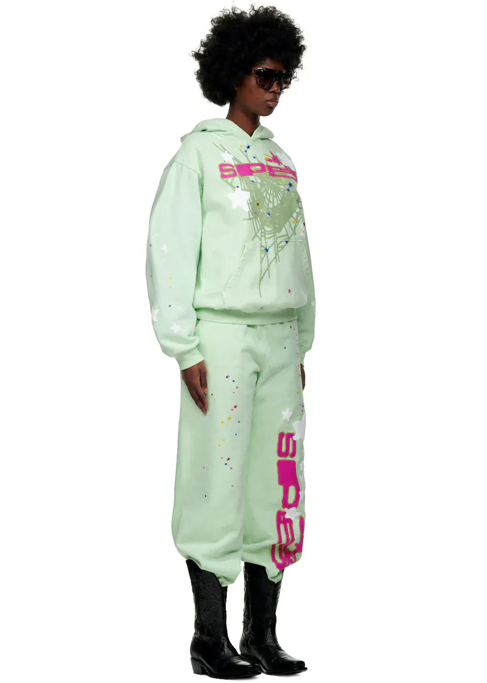 Sp5der “Mint Star Web” Hoodie – Mint Green 440GSM Heavyweight Oversized Streetwear Pullover