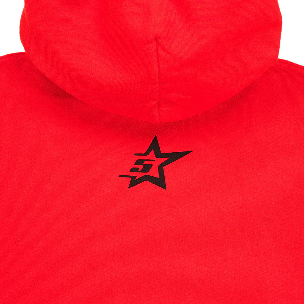 Red Graphic Hoodie with Spider Web Print and Star Details – Comfort Fit Pullover Hoodie