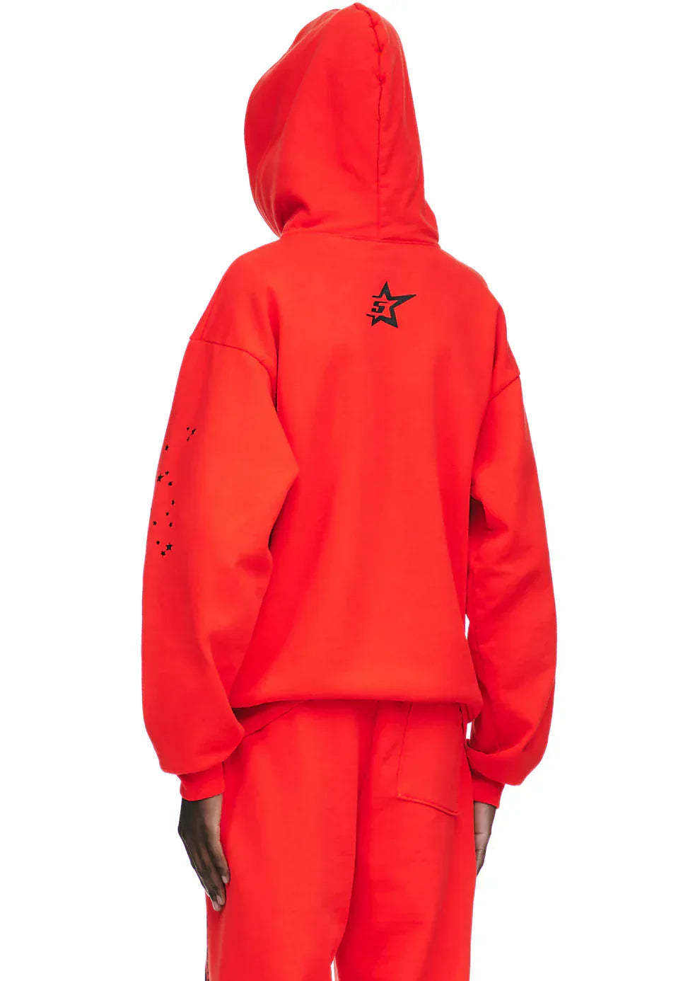 Red Graphic Hoodie with Spider Web Print and Star Details – Comfort Fit Pullover Hoodie