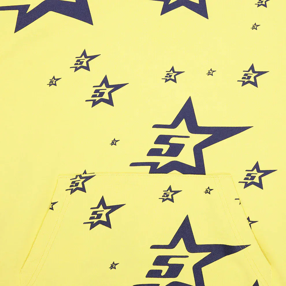 Yellow All-Over Star Graphic Hoodie – Comfort Fit Pullover Hoodie