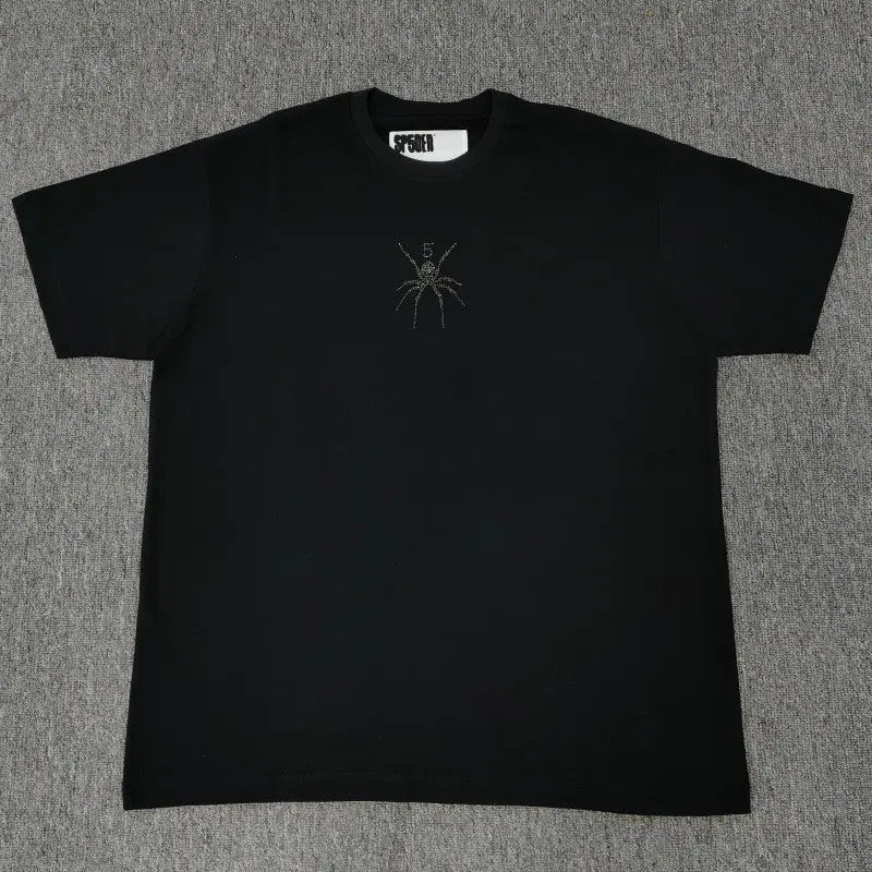 Sp5der black short sleeve t-shirt with tonal spider graphic embroidered at the chest