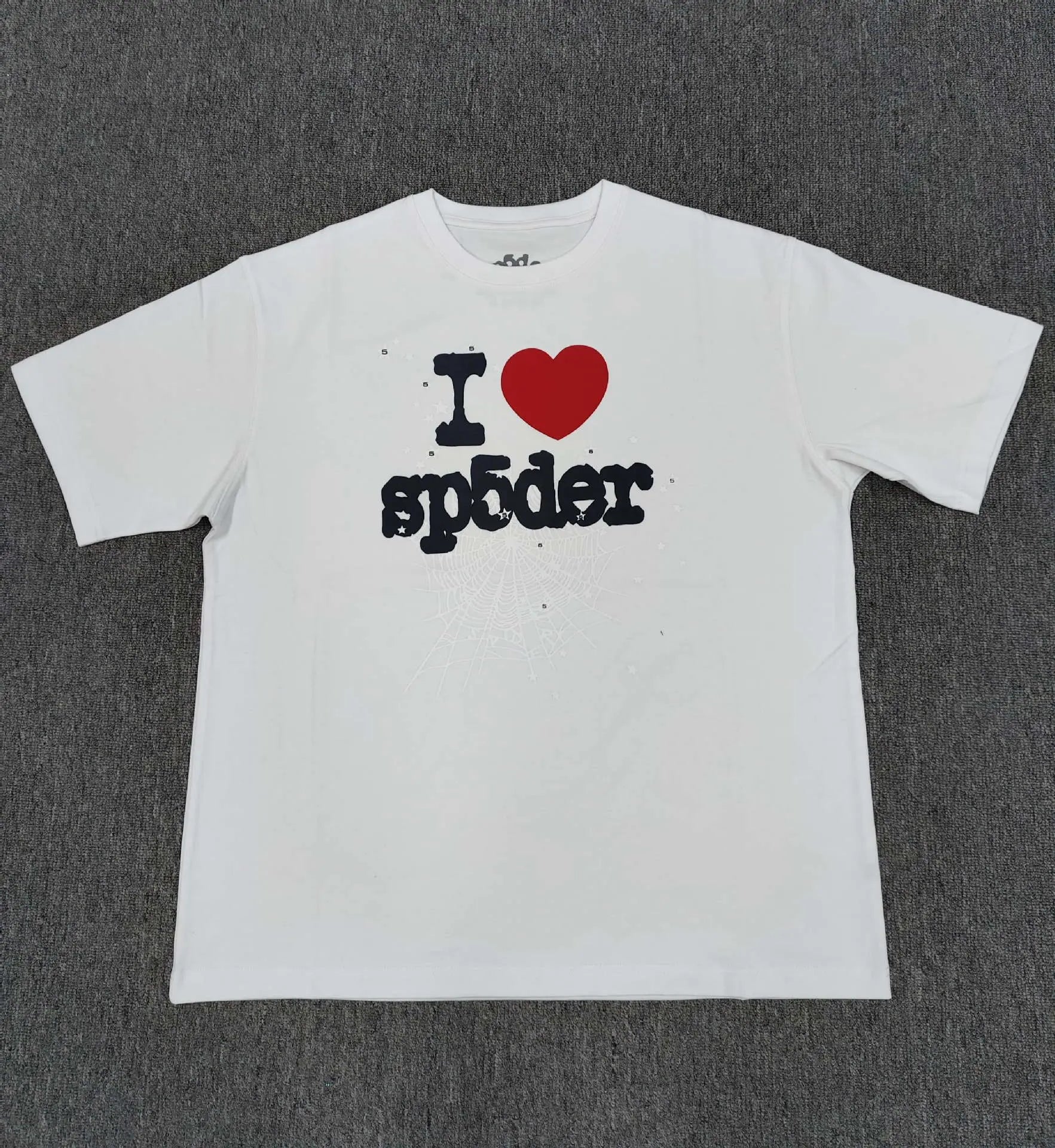 White Sp5der I Heart Sp5der graphic t-shirt with spider web print on the chest