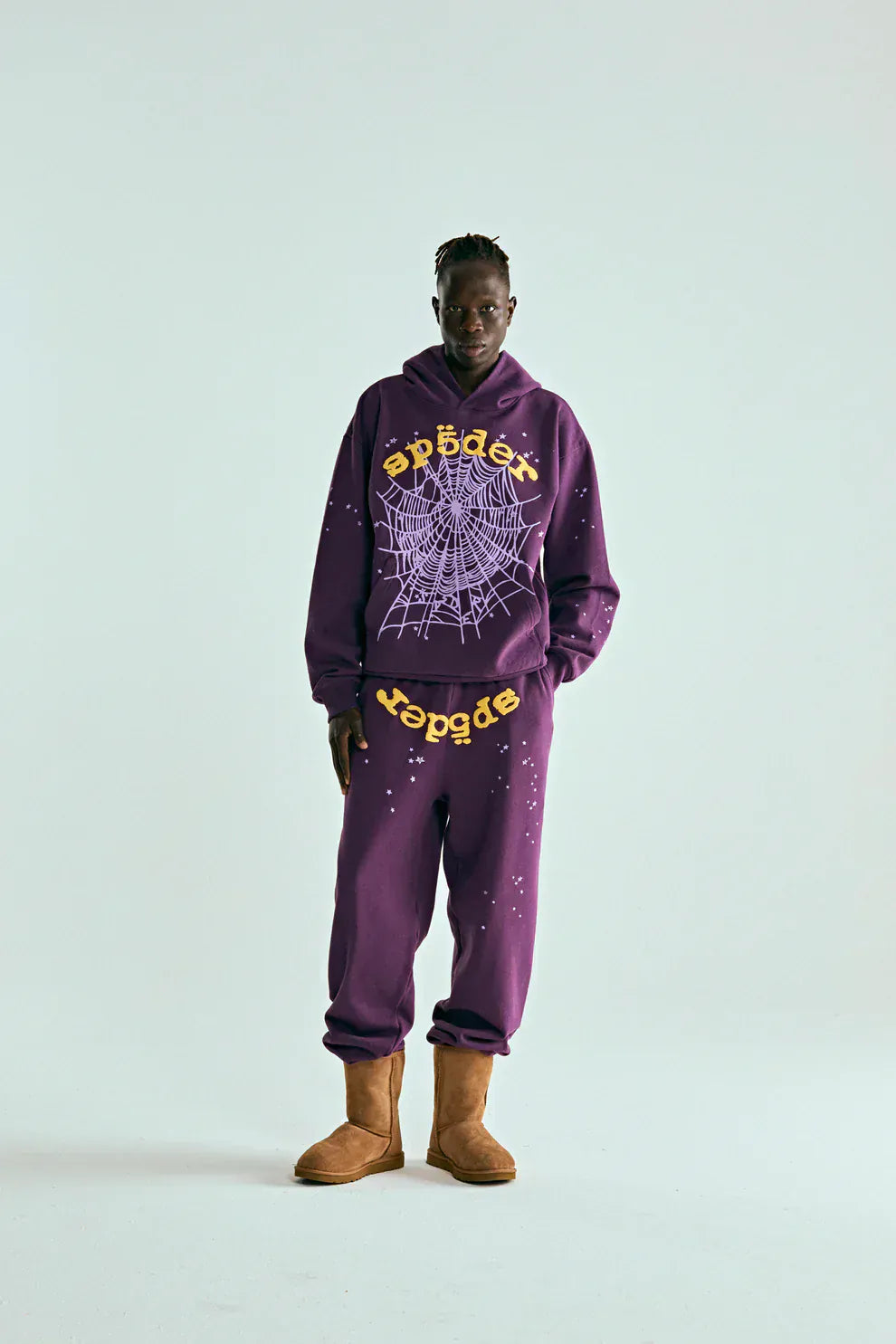 Sp5der Web Hoodie – Deep Purple & Yellow 440GSM Heavyweight Oversized Streetwear Pullover