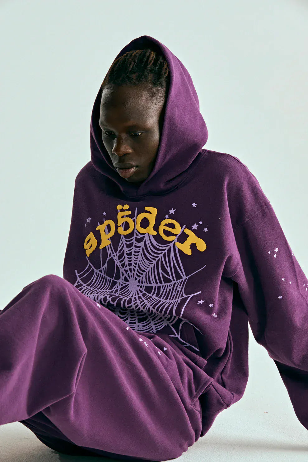 Sp5der Web Hoodie – Deep Purple & Yellow 440GSM Heavyweight Oversized Streetwear Pullover