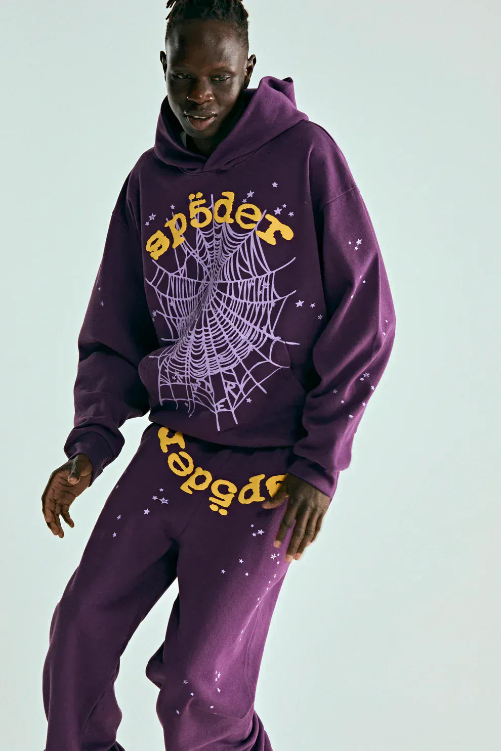 Sp5der Web Hoodie – Deep Purple & Yellow 440GSM Heavyweight Oversized Streetwear Pullover