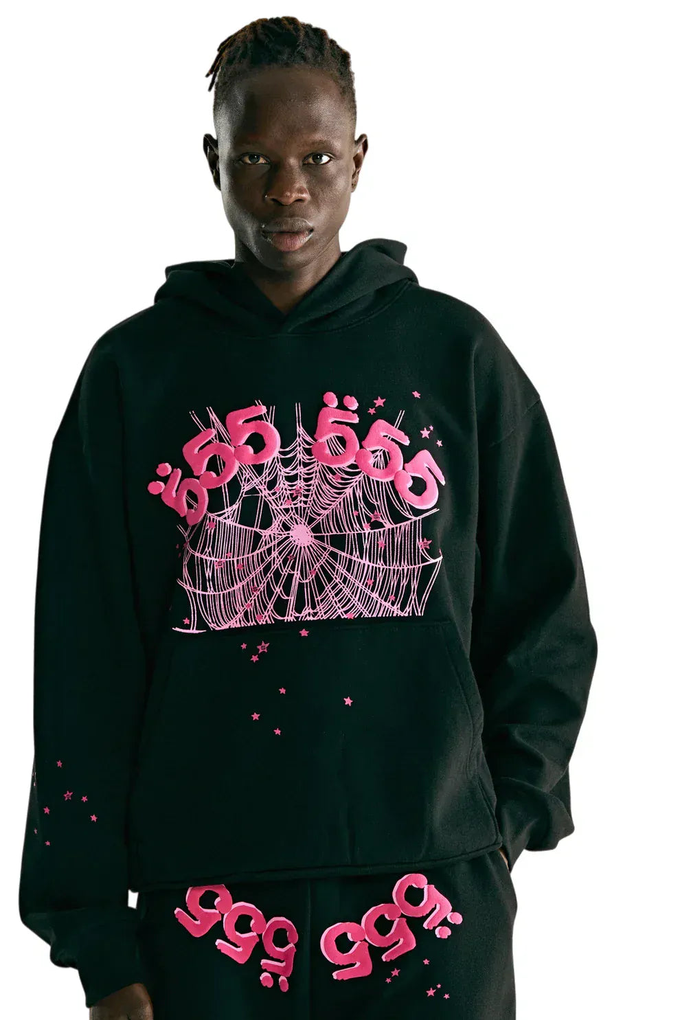 Sp5der 555 Hoodie – Black & Pink Web 440GSM Heavyweight Streetwear Pullover
