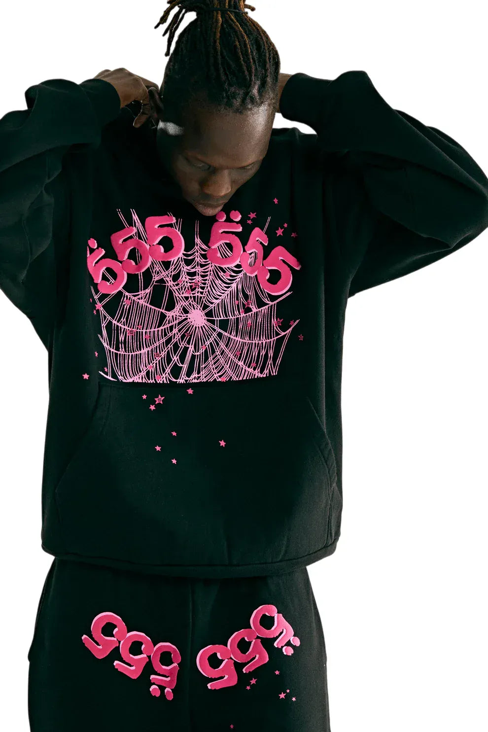 Sp5der 555 Hoodie – Black & Pink Web 440GSM Heavyweight Streetwear Pullover