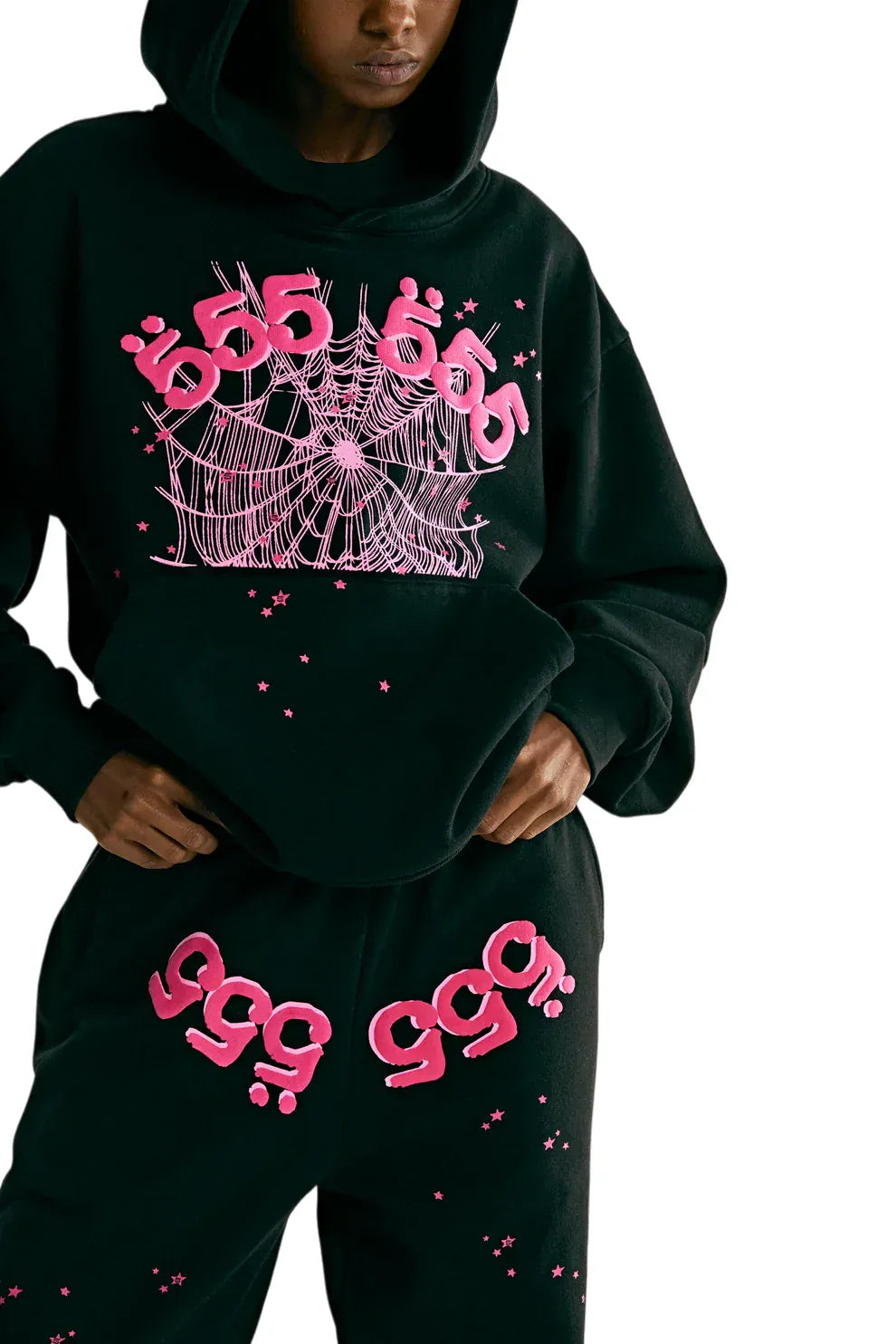 Sp5der 555 Hoodie – Black & Pink Web 440GSM Heavyweight Streetwear Pullover