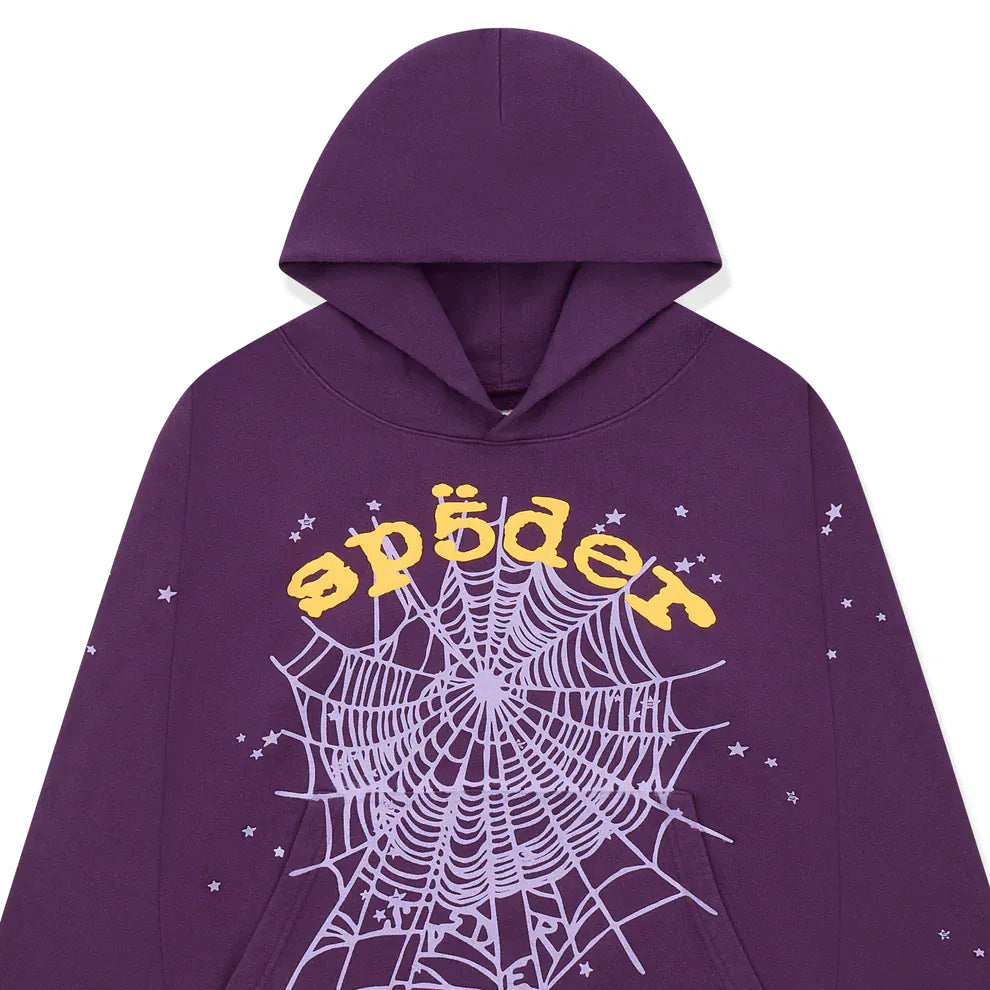 Sp5der Web Hoodie – Deep Purple & Yellow 440GSM Heavyweight Oversized Streetwear Pullover