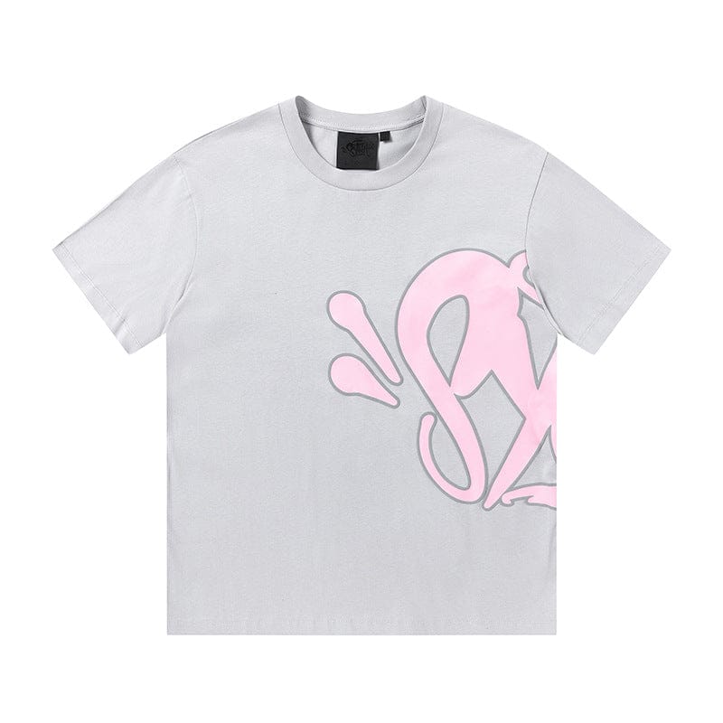 The Syna World Graphic T-Shirt – Streetwear Short Sleeve Tee in 8 Colors features a bold, partially visible pink graphic on the lower right side—a standout addition to your streetwear collection.
